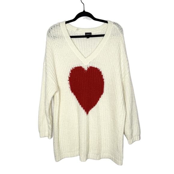 Torrid Chunky Knit Pullover Tunic Sweater Plus Size 3X Ivory Red Heart - Picture 4 of 9
